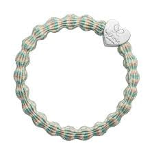 ByEloise Haarelastiek/ Armband - Metallic Silver heart Maldives