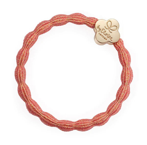 ByEloise Haarelastiek/ Armband - Metallic Gold Quatrefoil Coral Pink