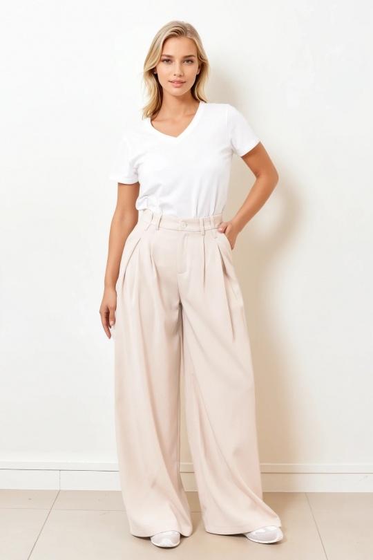 Beige wide leg broek