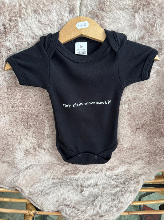 Baby romper zwart, korte mouw – lief klein mevrouwtje