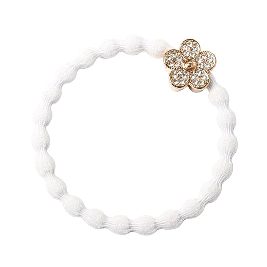 ByEloise Haarelastiek/ Armband - Bling daisy flower white