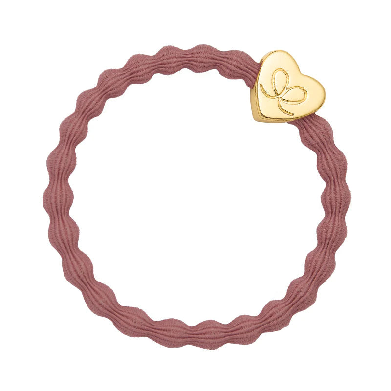 ByEloise Haarelastiek/ Armband - Gold heart champagne pink