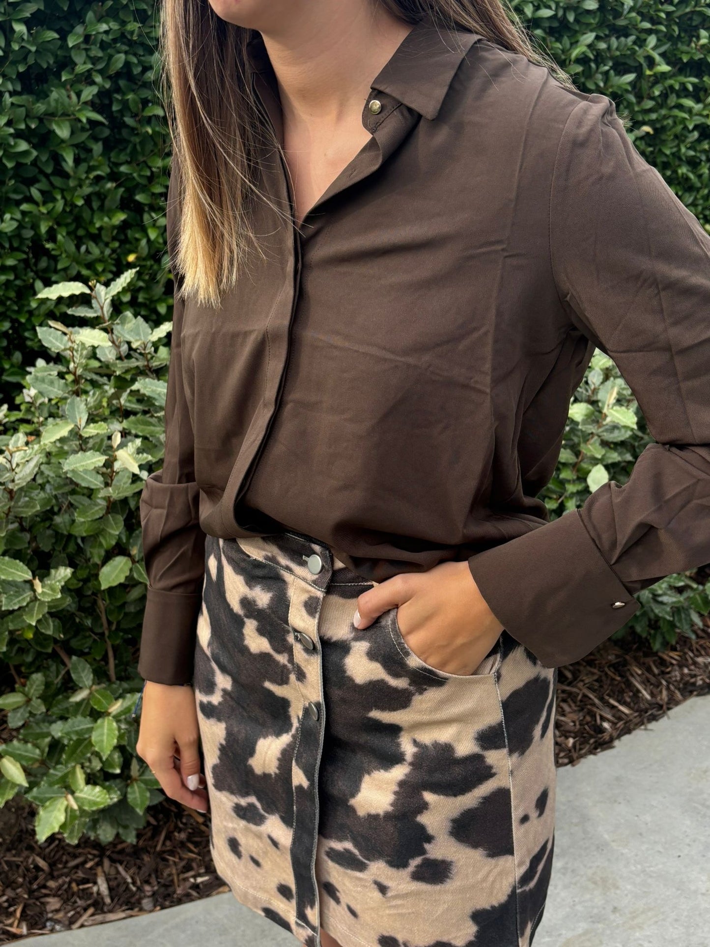 Donkerbruine blouse met lange mouwen